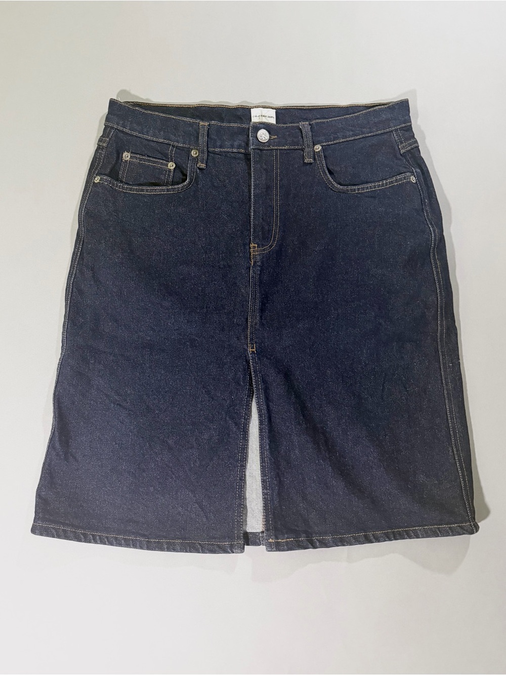 VTG Y2K Calvin Klein Dark Wash Denim Midi Skirt w/Front Slit